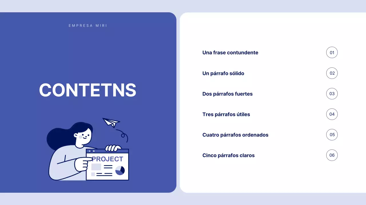 Texto sencillo en azul para un informe sobre el que se puede escribir mucho
