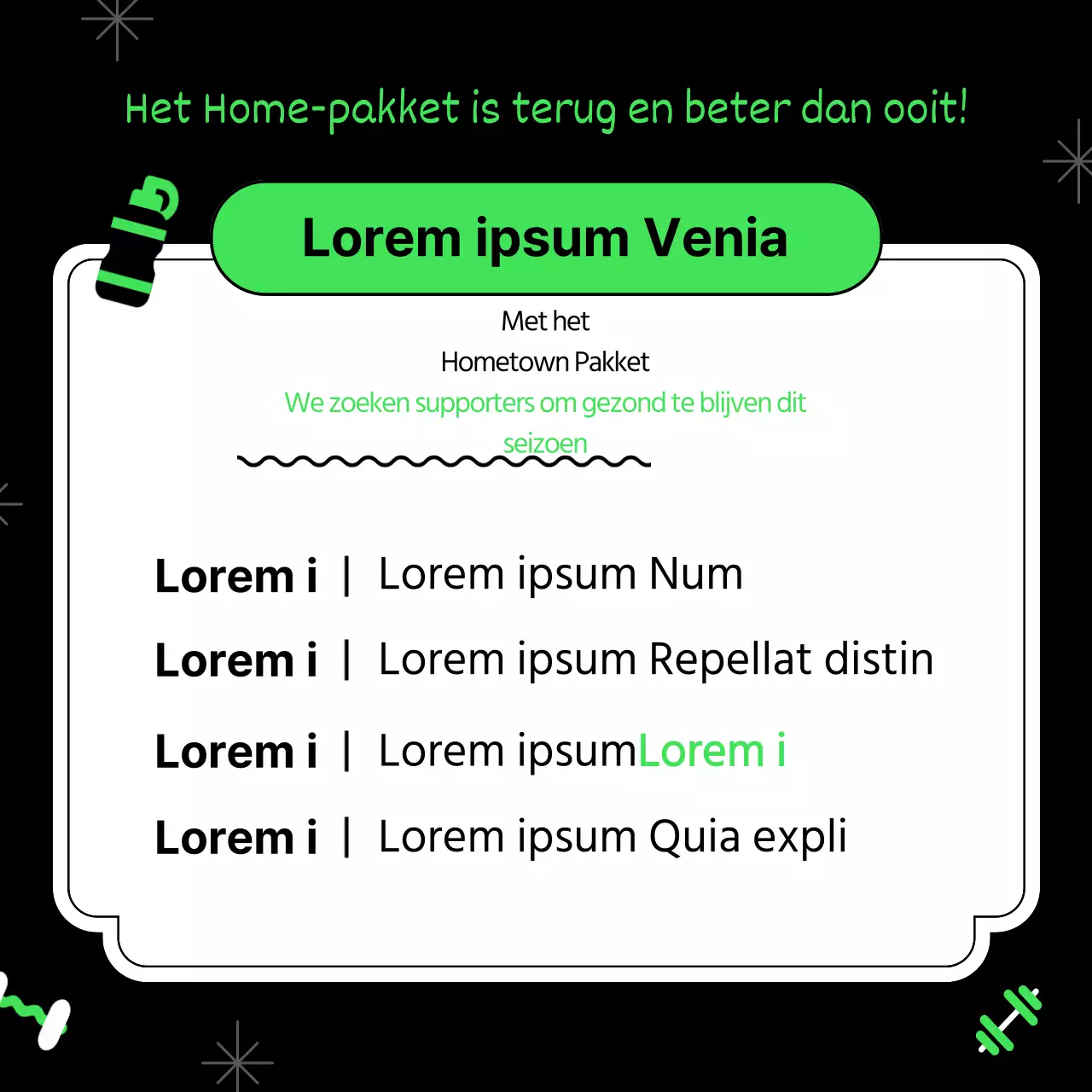 Werf supporters voor een kitscherige thuisworkout in neon en zwart