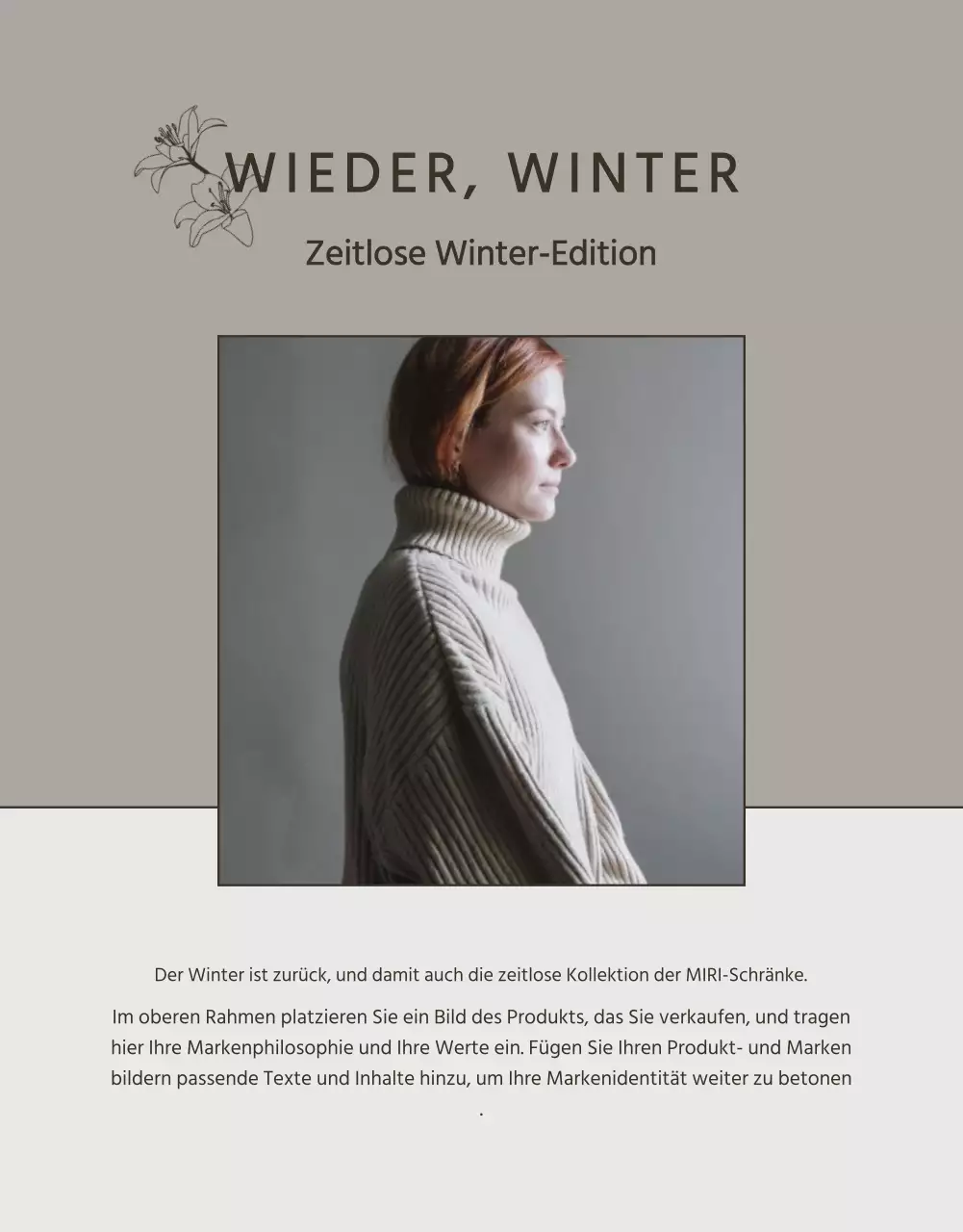 Moderne Winterstrickanzeige in Beige und Braun