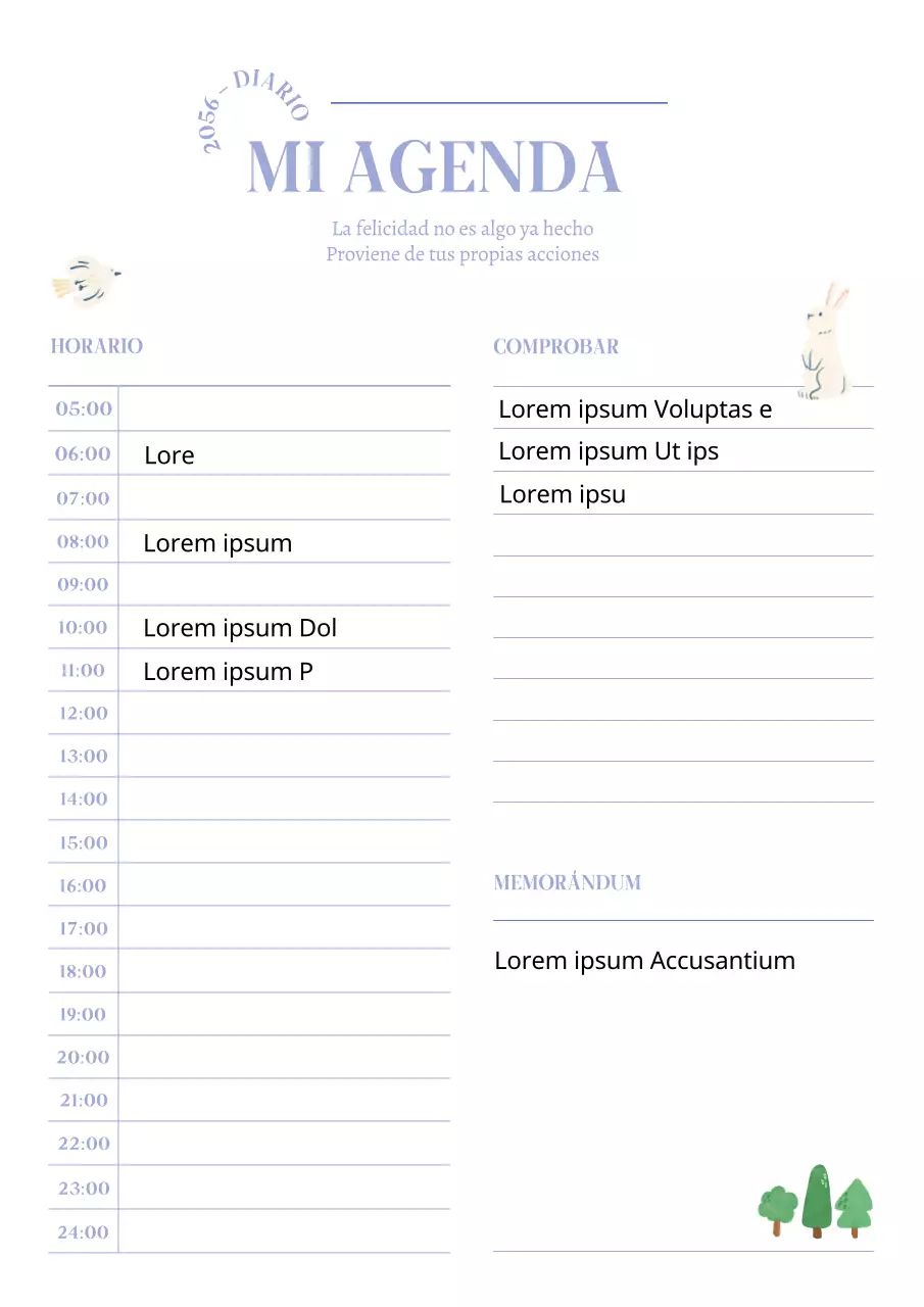 Plan de horario sencillo en malva y marfil