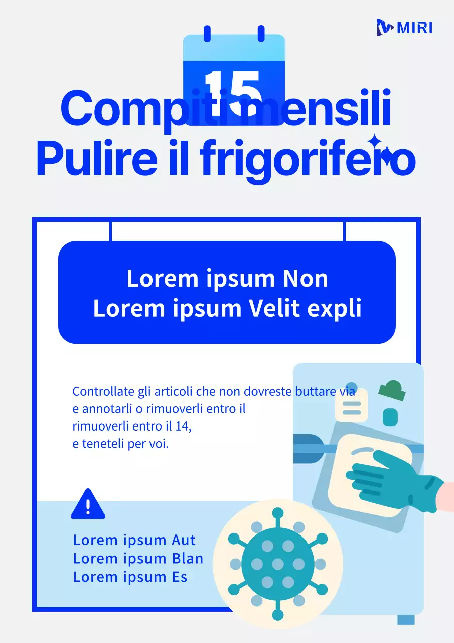 Un semplice avviso di pulizia del frigorifero in blu