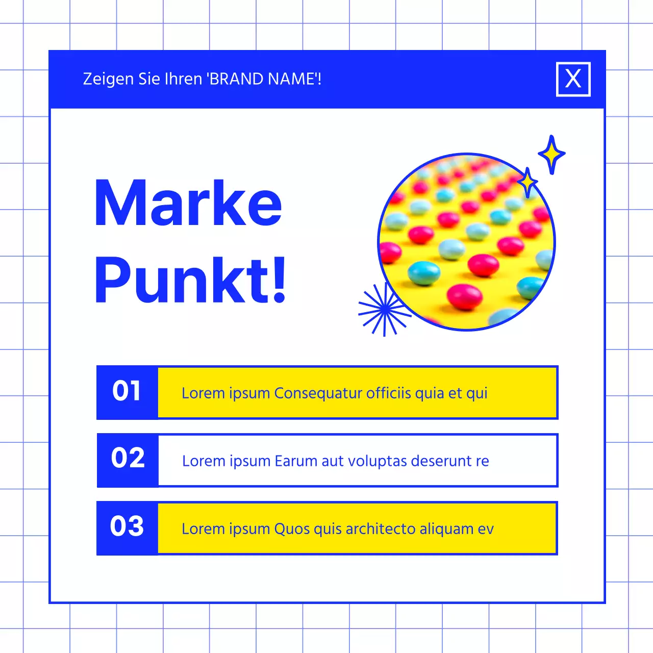 Förderung der Marke eines blauen Desserts.