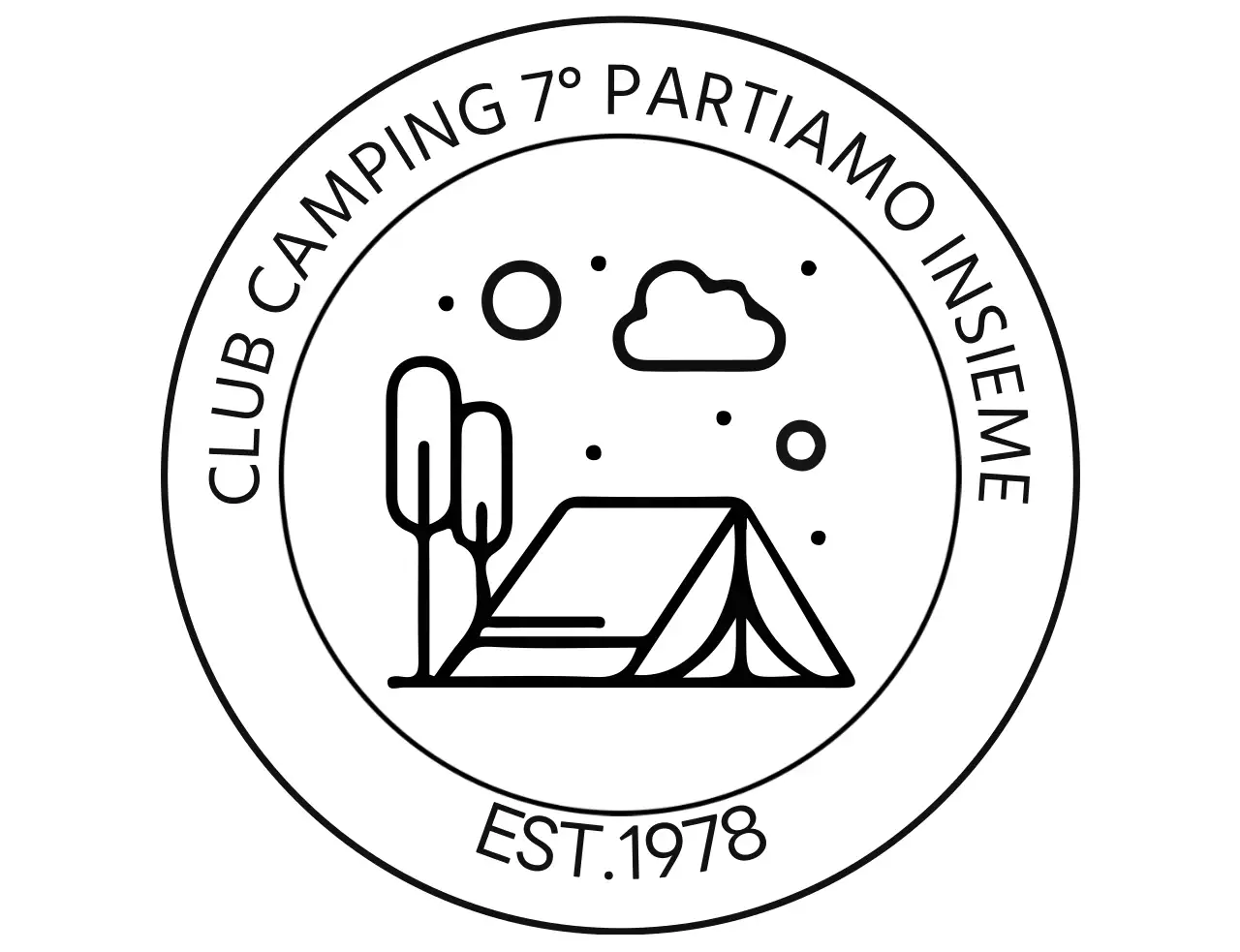 Semplice club di campeggio sotto forma di logo con un'illustrazione di campeggio