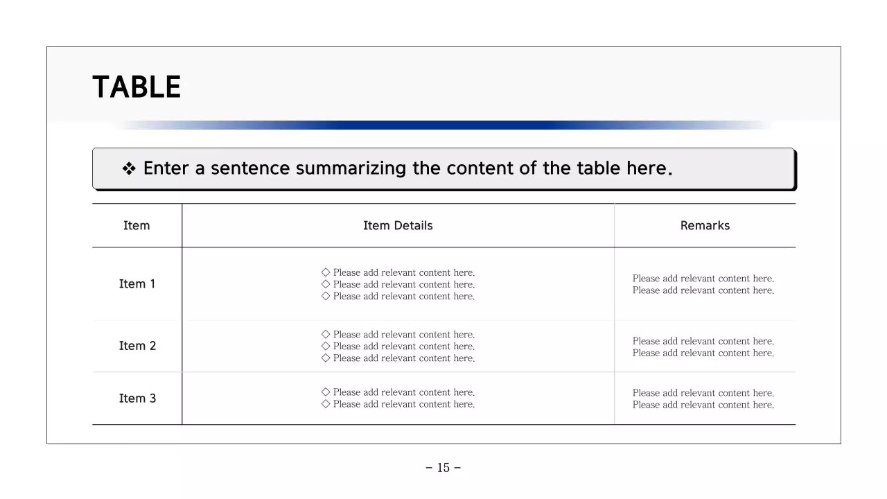 Basic printable report in navy blue and gray
