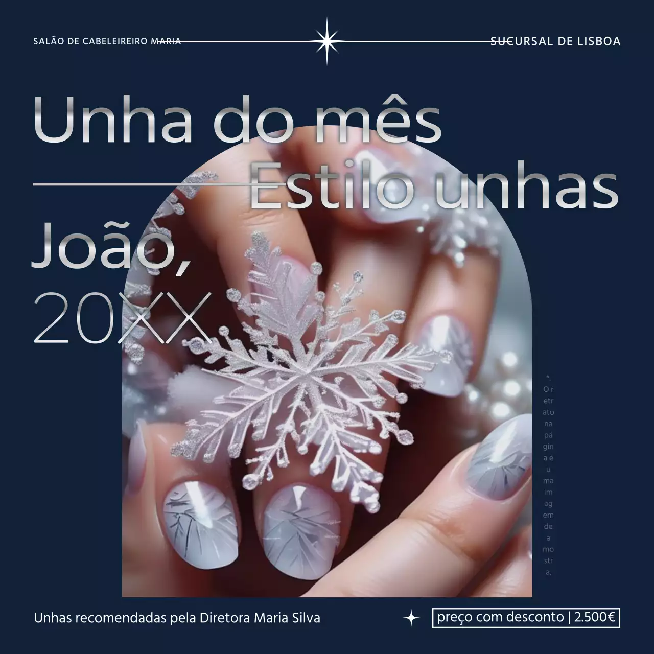 Promover recomendações modernas de estilo de unhas em azul-marinho e prateado