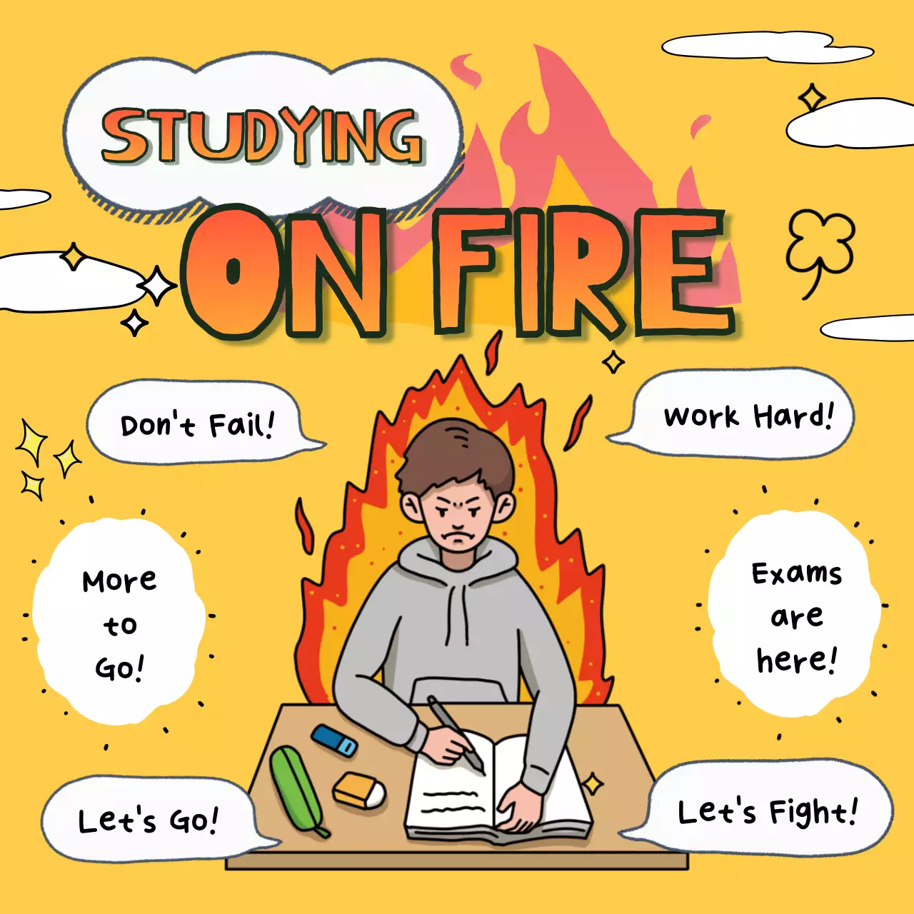 노란색 만화 학습 동기 포스터 소셜 미디어 게시물