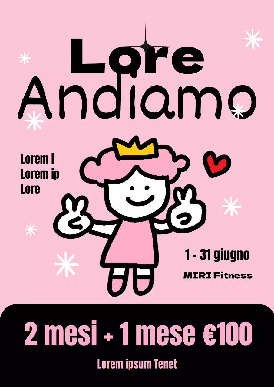 Un annuncio kitsch di vendita di fitness rosa e giallo