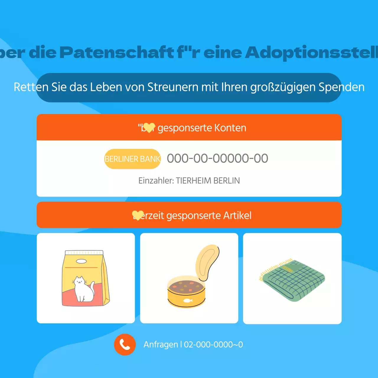 Werben Sie für Ihre Tieradoptionsstelle in orange und niedlichem Stil