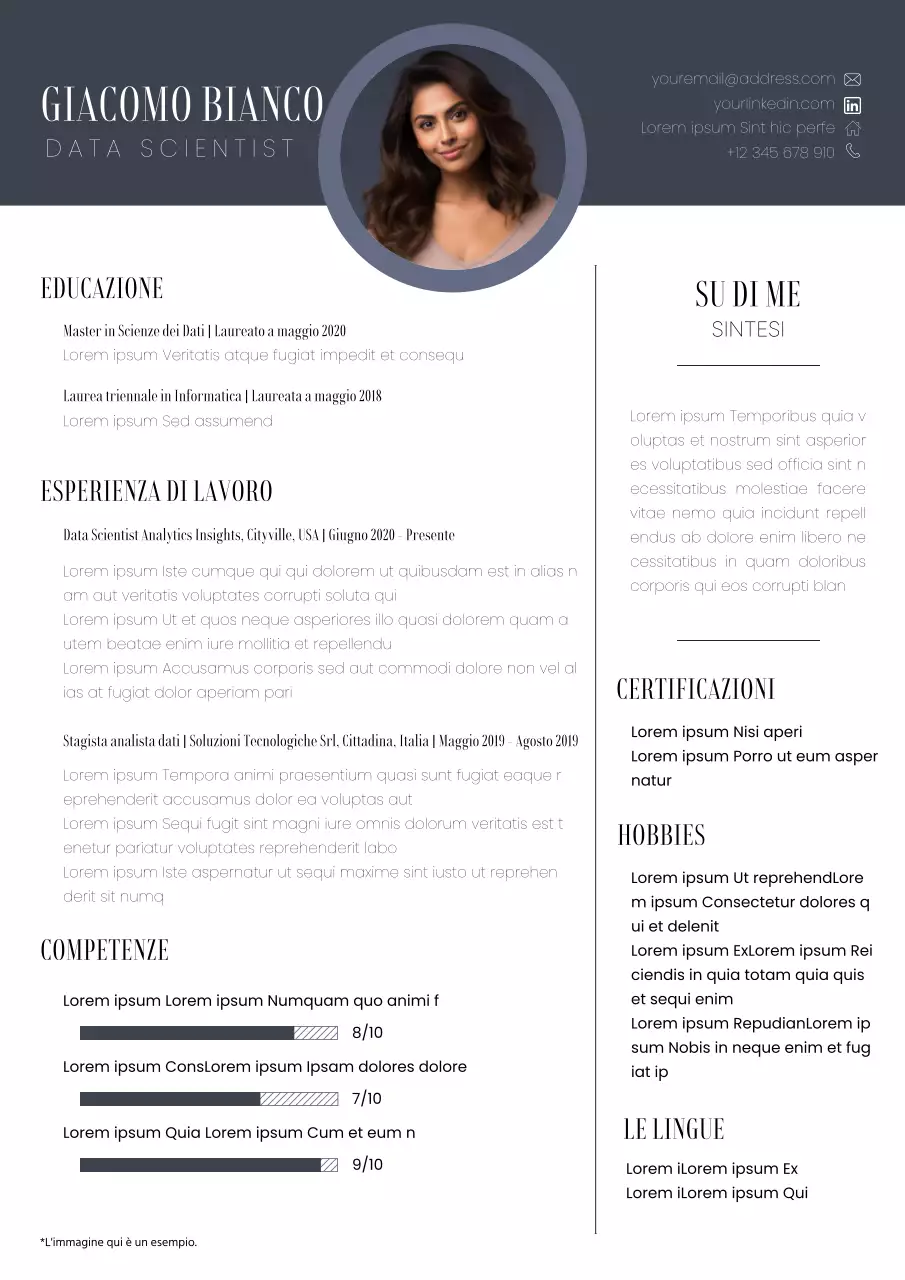 Curriculum moderno dello scienziato dei dati in bianco e grigio