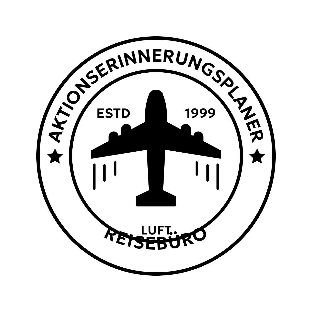 Stempel-Logo im Retro-Look mit einem Flugzeug darauf