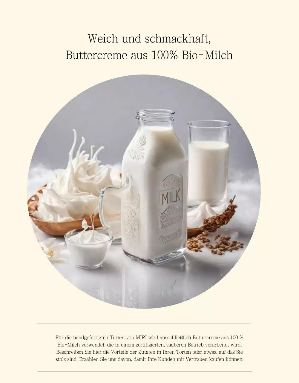 Ankündigung des Verkaufs einer einfachen beige-elfenbeinfarbenen Torte