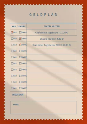 Einfacher roter und beiger Taschenbucheintrag Notizblock