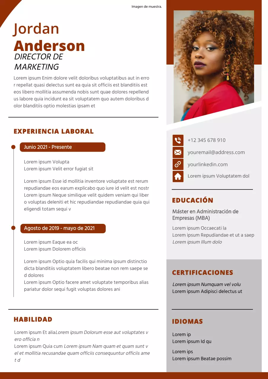 Currículum vitae de director de marketing moderno en rojo y gris