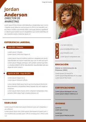 Currículum vitae de director de marketing moderno en rojo y gris