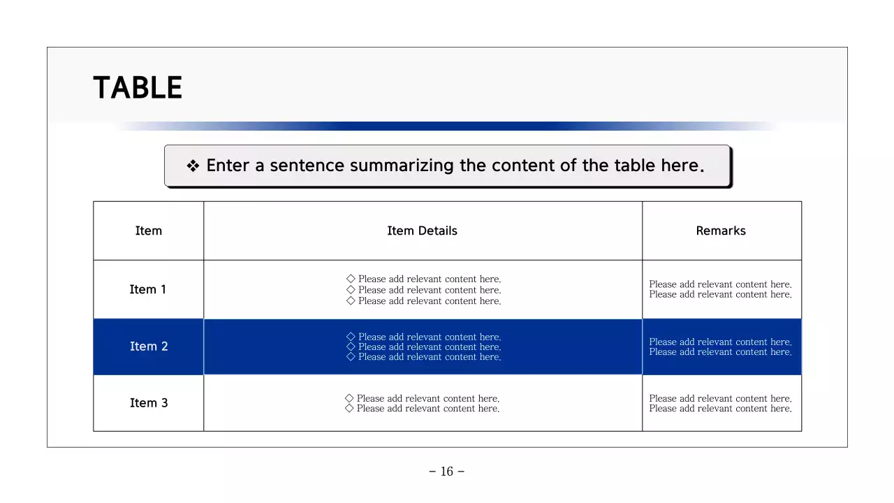 Basic printable report in navy blue and gray