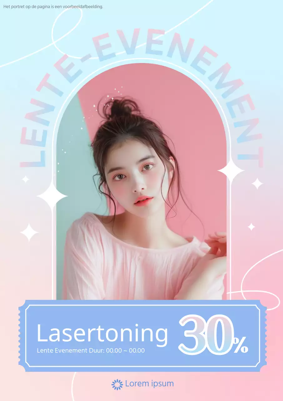 Een trendy advertentie voor dermatologische ingrepen in lichtblauw en roze