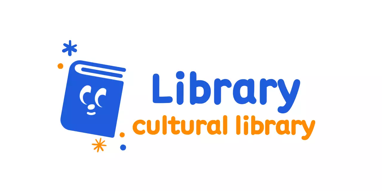 Library logo with cute book illustration