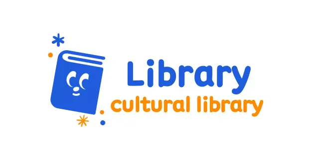 Library logo with cute book illustration