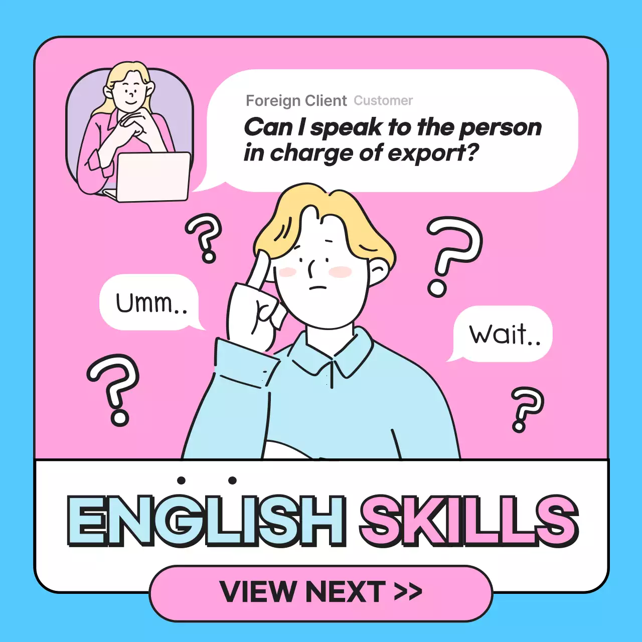 Pink Comic English Classes Promotion Social Media Post