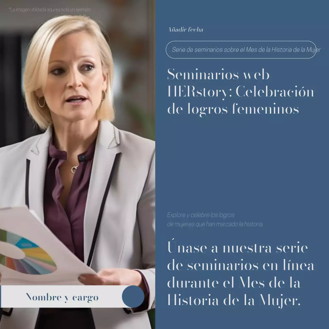 Publicidad del Seminario del Día de la Mujer Azul y Blanco Simple