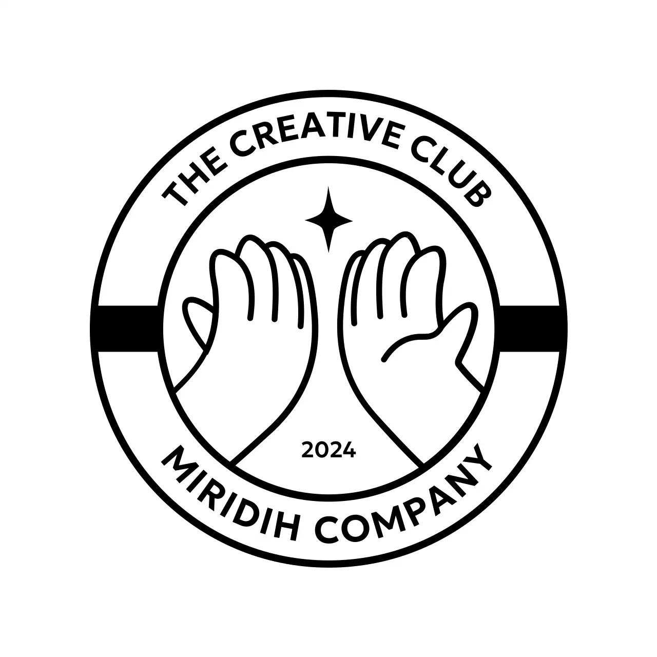 Stamped logo with high-fiving hands