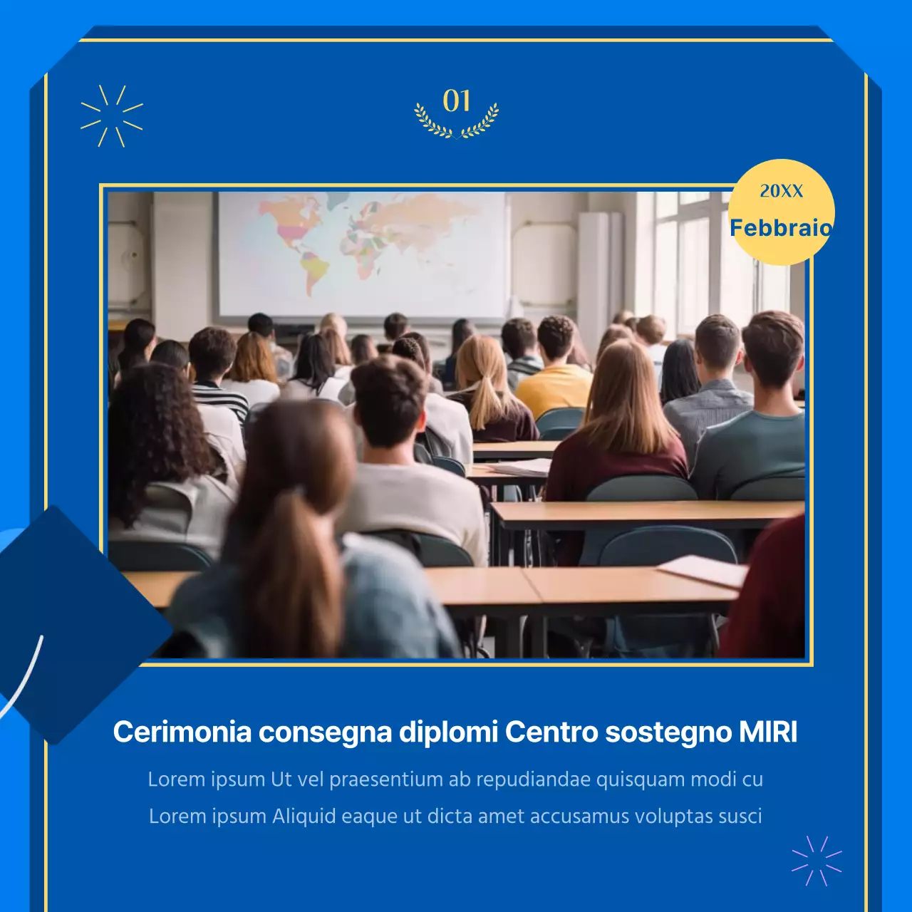 Un post di completamento kitsch blu e giallo