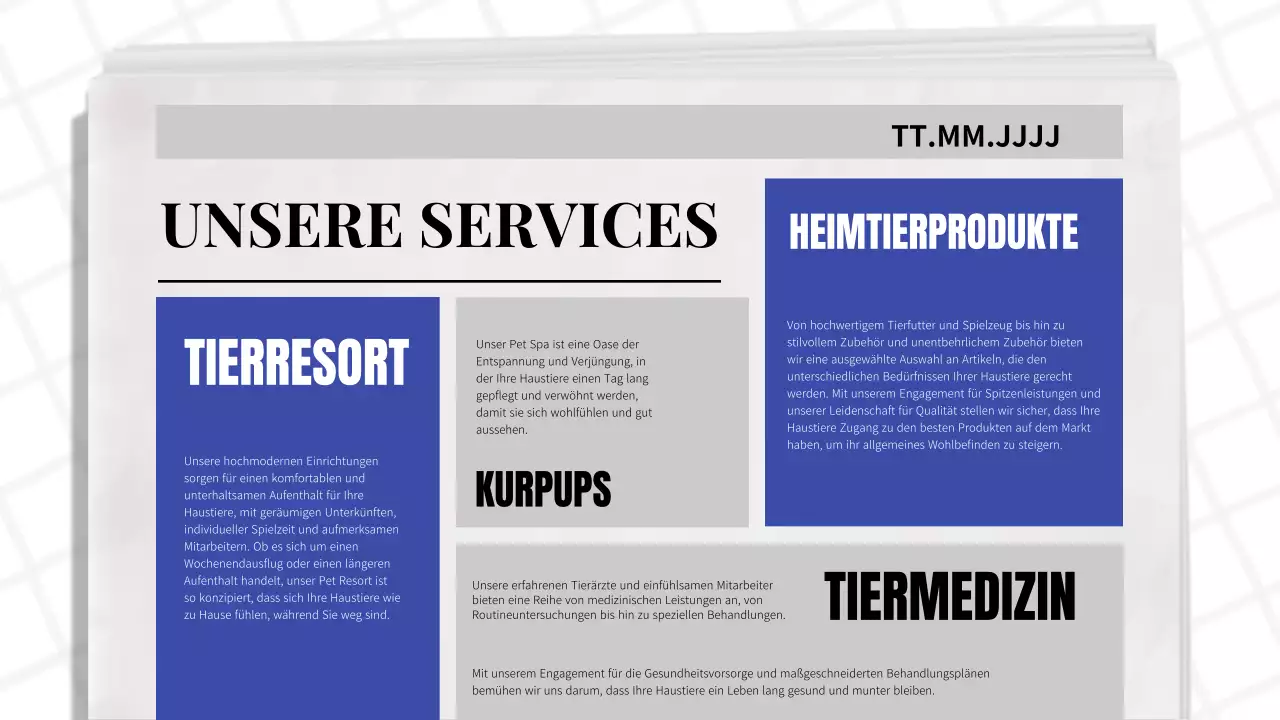 Blau und Schwarz Klassisches Zeitungsmotiv Geschäftsbericht