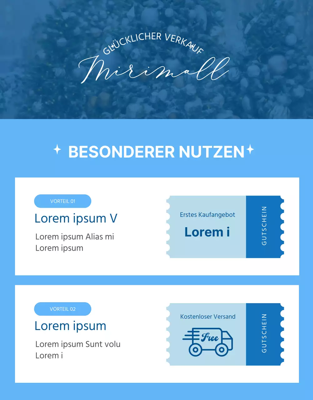 Werbung für moderne Winterkleidung in Blau und Hellblau
