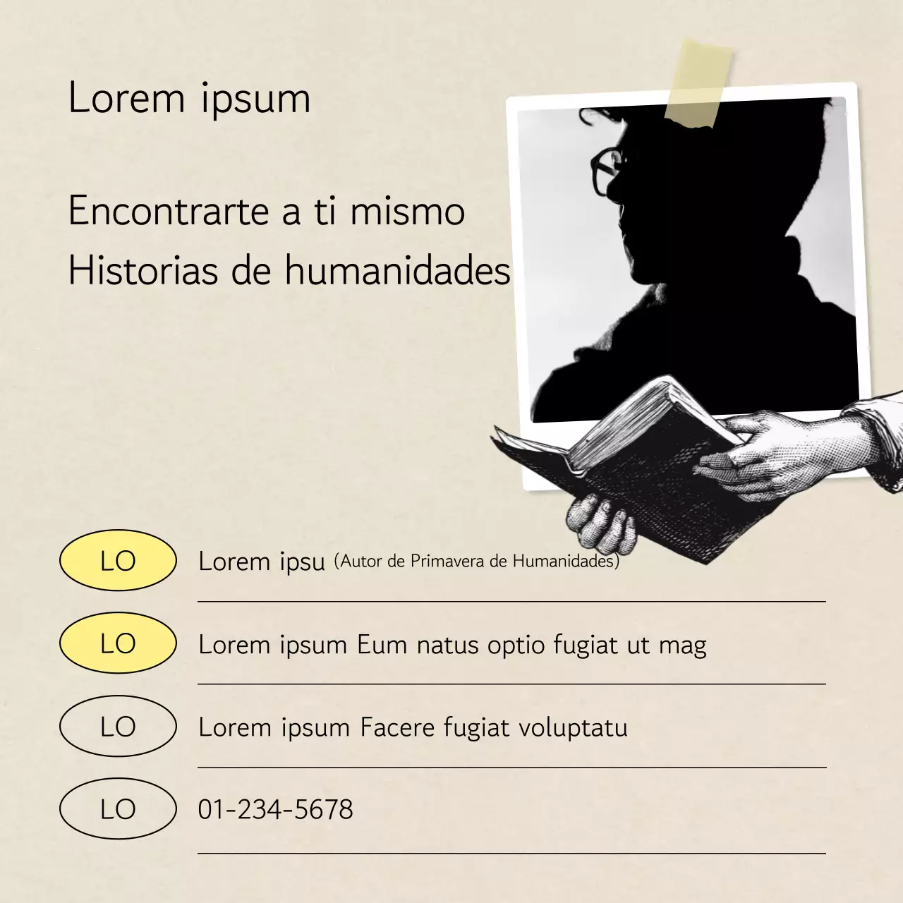 Promover una sencilla contratación de conciertos de libros en beige y amarillo