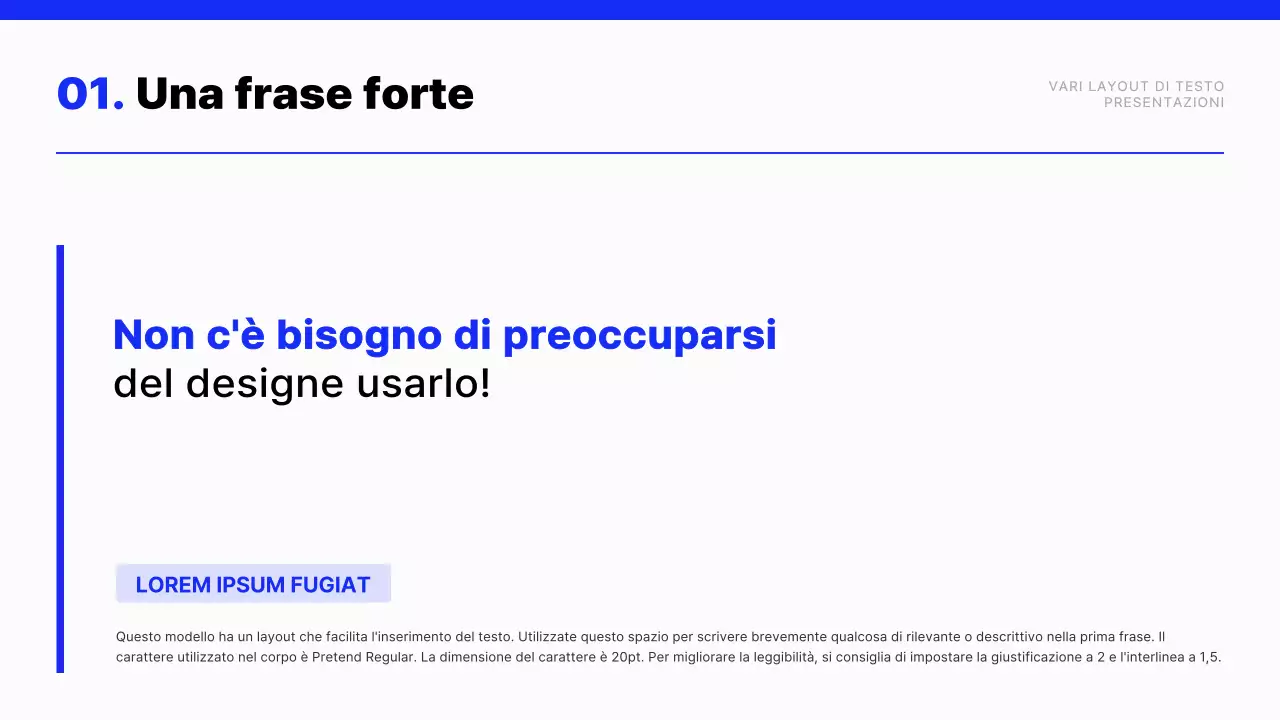 Relazione con layout di testo moderno in blu e bianco