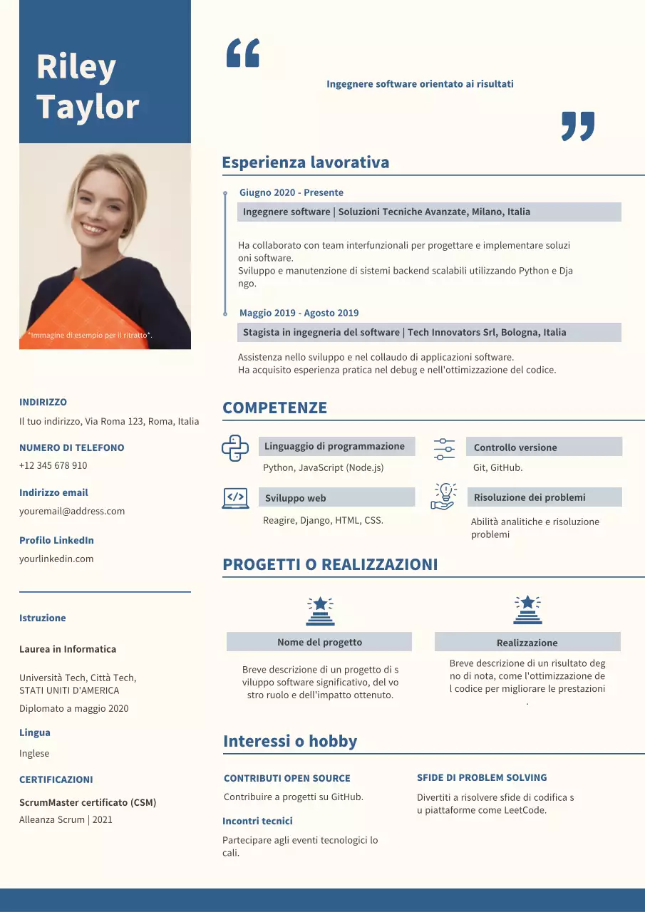 Blu e beige: il curriculum di tendenza dell'ingegnere del software