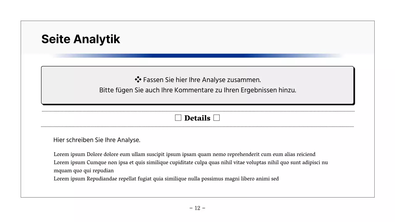 Basisbericht zum Ausdrucken in Marineblau und Grau
