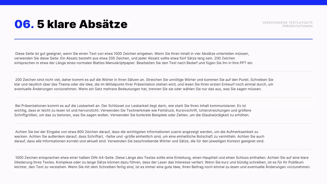Moderner Text-Layout-Bericht in Blau und Weiß