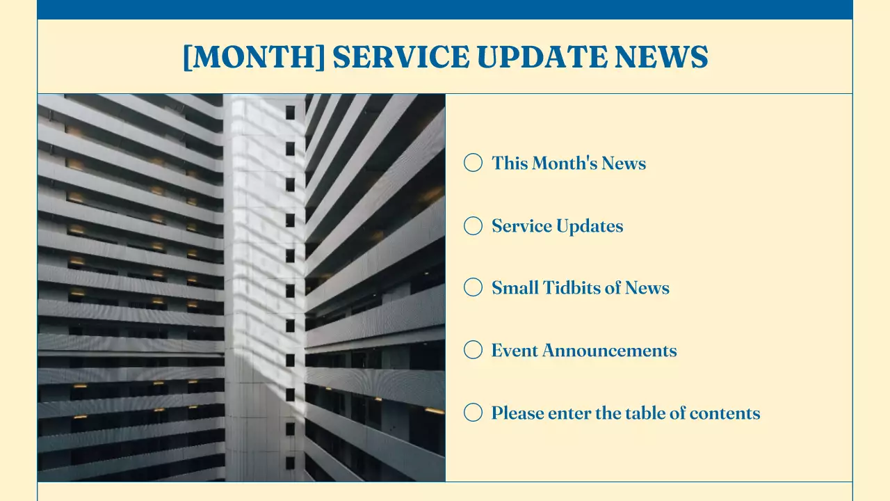 Apresentação do boletim informativo de atualização do serviço moderno bege