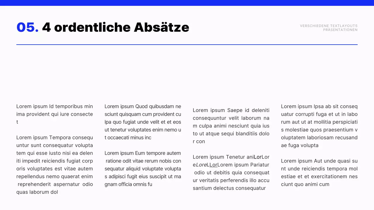 Moderner Text-Layout-Bericht in Blau und Weiß