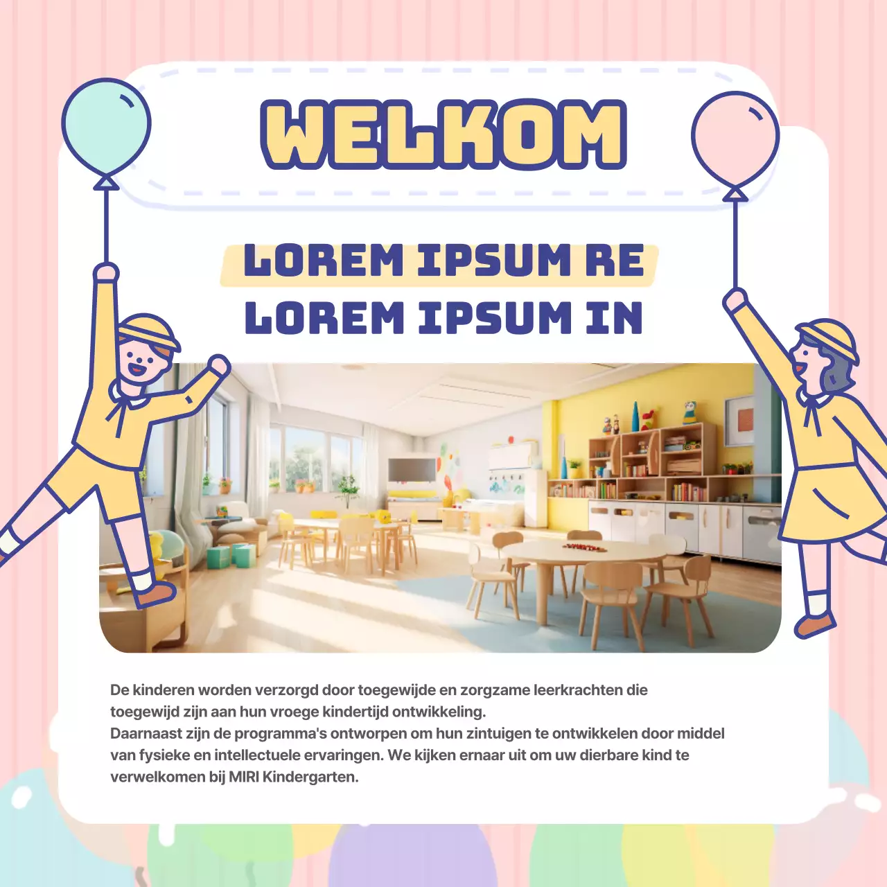 Schattige lichtblauwe en roze kleuterschool advertenties
