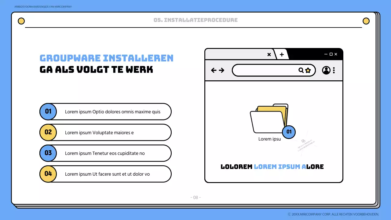 Blauw en geel onboarding trainingsmateriaal