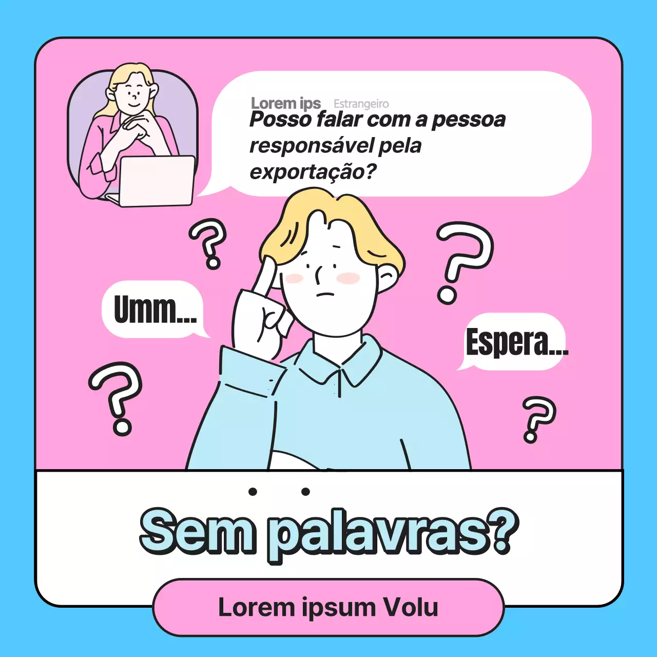 Promoção de uma escola de inglês kitsch em cor-de-rosa e azul claro