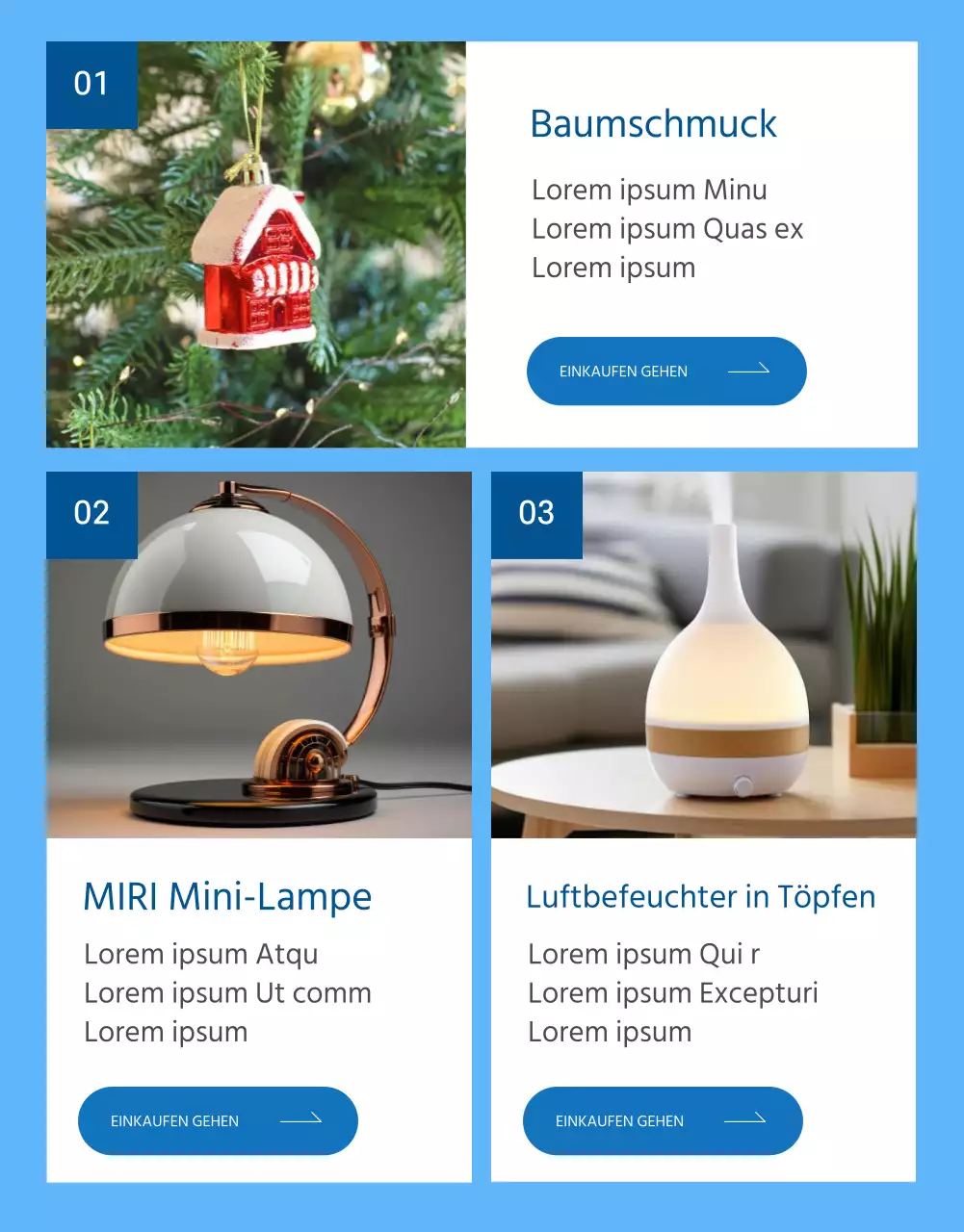 Werbung für moderne Winterkleidung in Blau und Hellblau