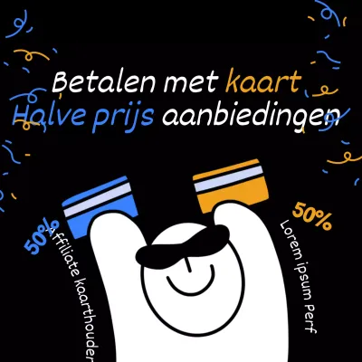 Affiliatekaart kortingsaanbieding evenement advertentie met gele en blauwe gags