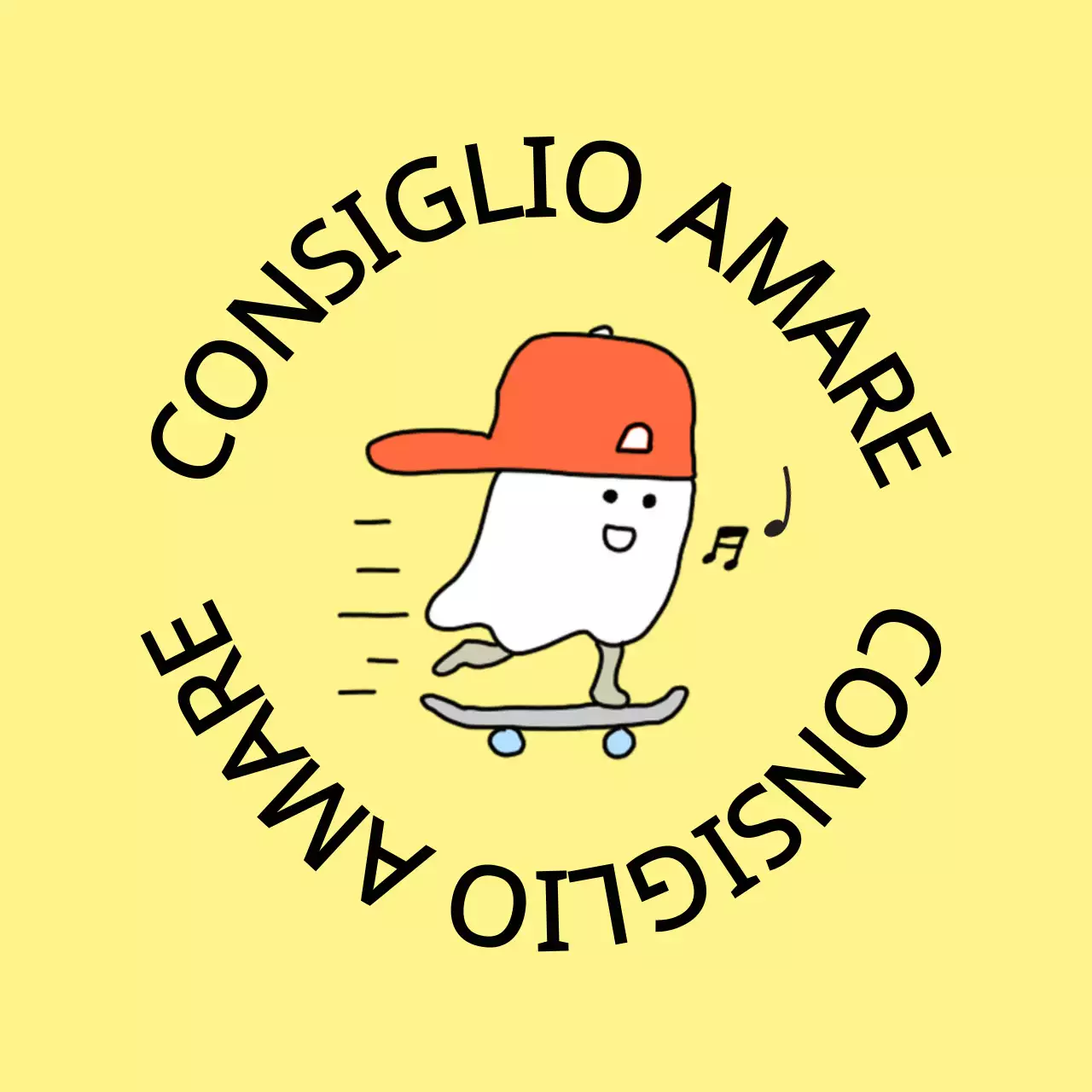 Illustrazione di un fantasma che cavalca una tavola in giallo e arancione Prodotti personalizzati