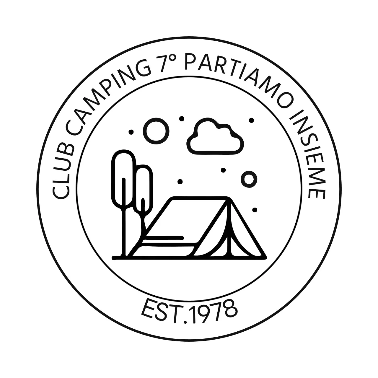 Semplice club di campeggio sotto forma di logo con un'illustrazione di campeggio