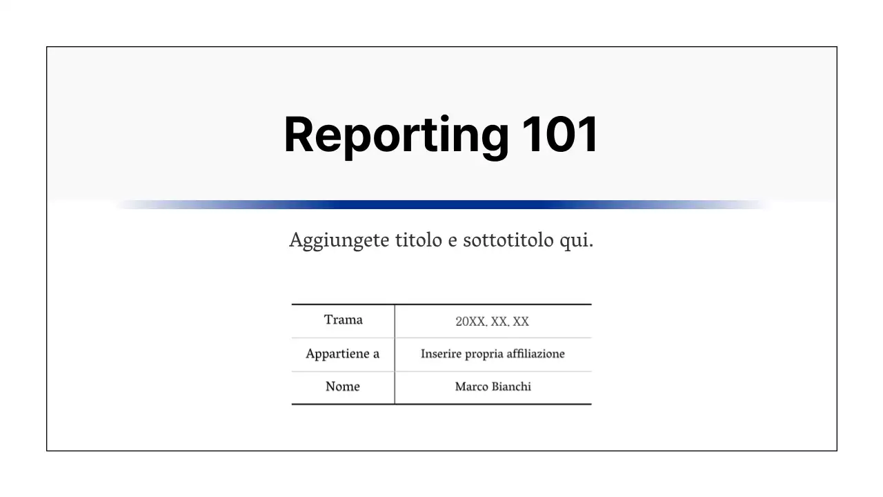 Rapporto di base stampabile in blu navy e grigio