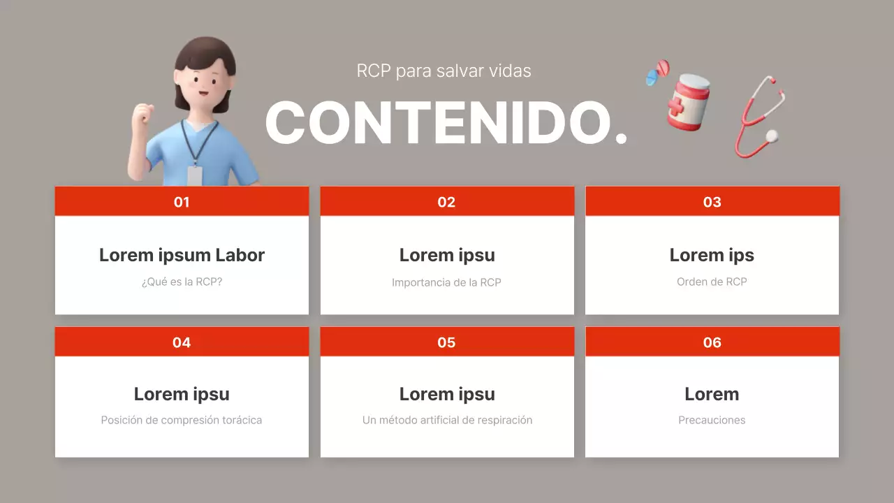 Material sencillo de formación en RCP de color rojo y marrón