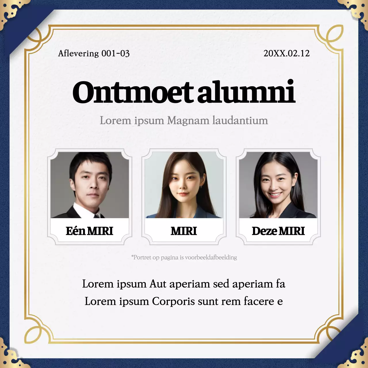 Promoot de voltooiing van het programma met een klassiek kleurenschema in marineblauw en goud