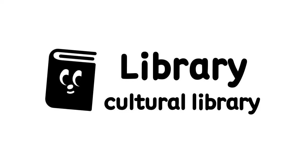 Library logo with cute book illustration