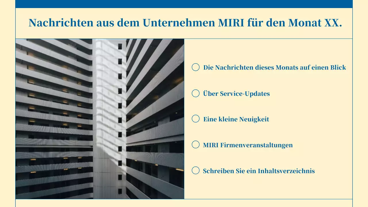 Minimalistischer Newsletter für Unternehmensdienstleistungen in Beige und Blau