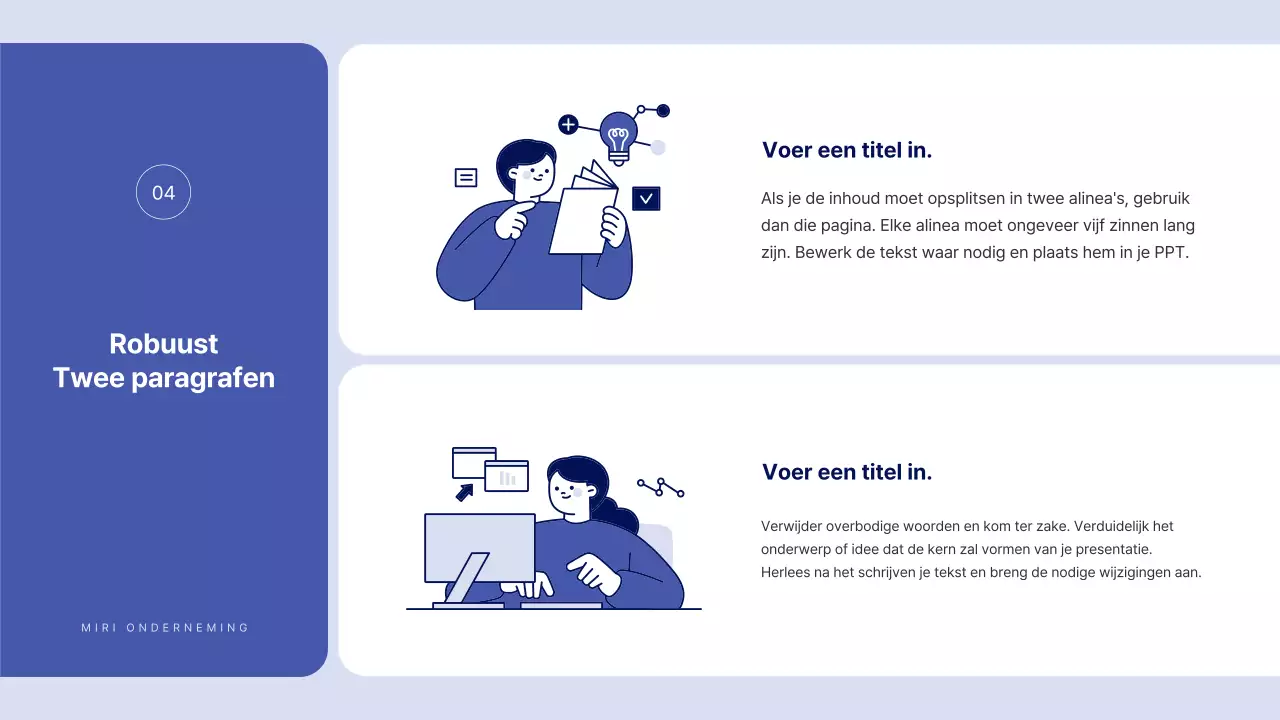 Eenvoudige tekst in blauw voor een rapport waar je veel over kunt schrijven