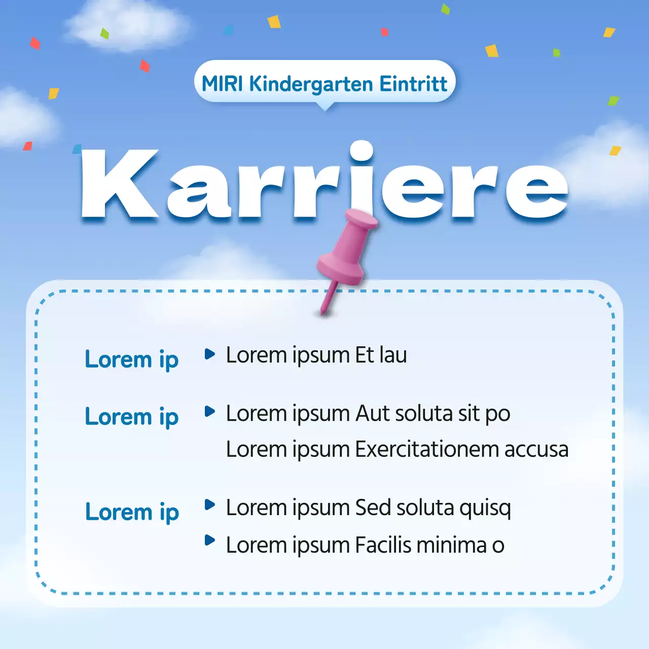 Eine hübsche hellblau-weiße Stellenausschreibung für Kindergärten