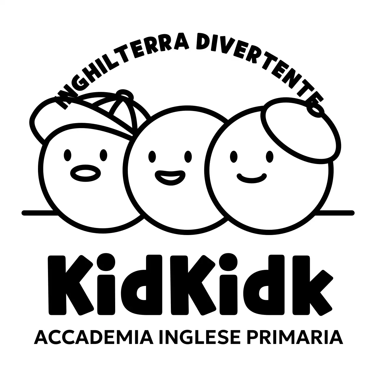 Design di scuola di lingua inglese con illustrazione di un simpatico cerchio